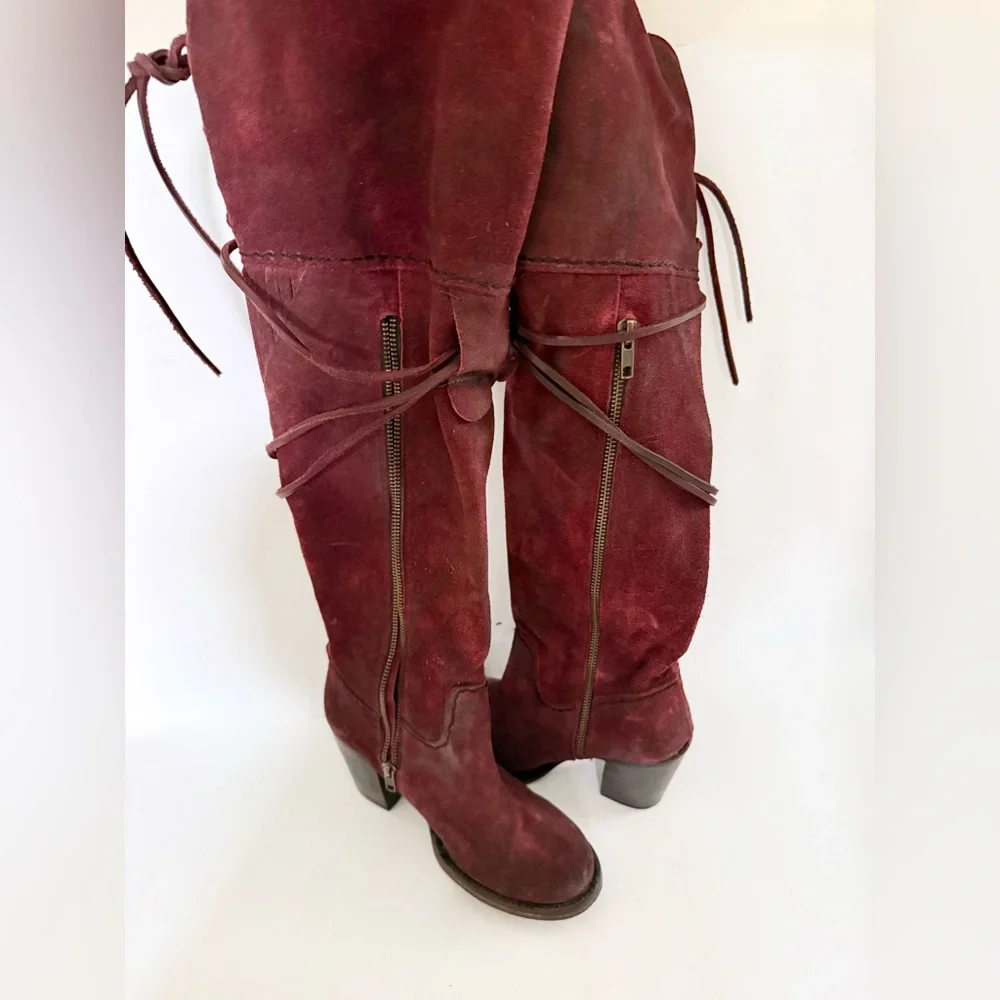 Women's Over-the-Knee Suede Boots in Burgundy